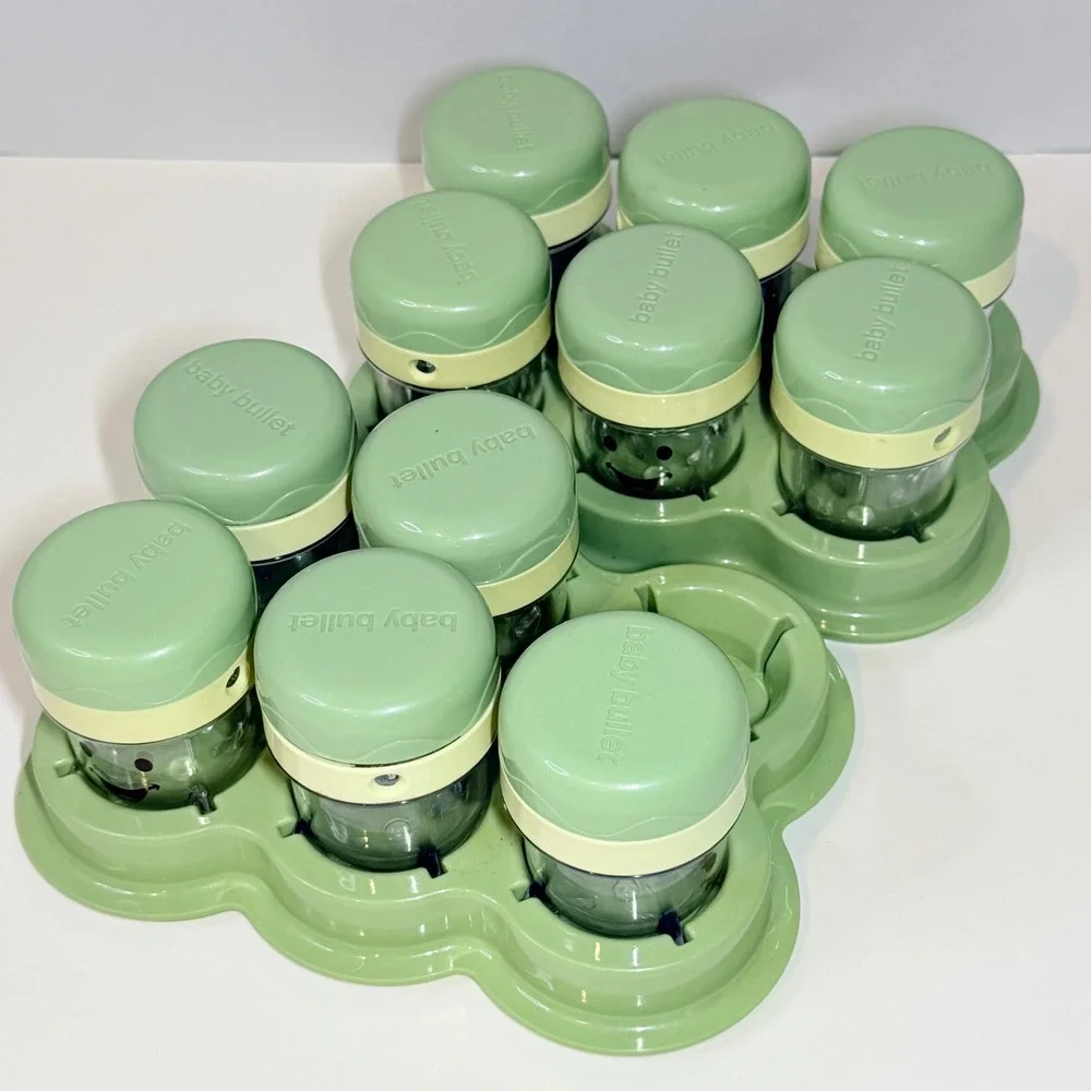 Baby Bullet Storage System 12 Date Dial Cups 2 Trays 2 Short Cups Green Clear